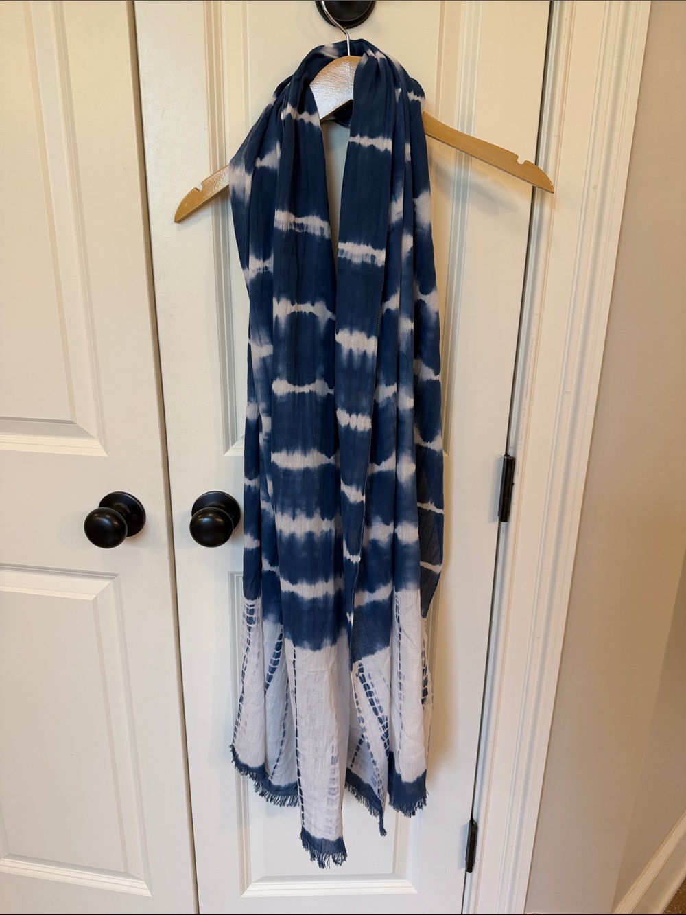 J. Crew Navy and White Tie-Dye Lightweight cotton Scarf Wrap